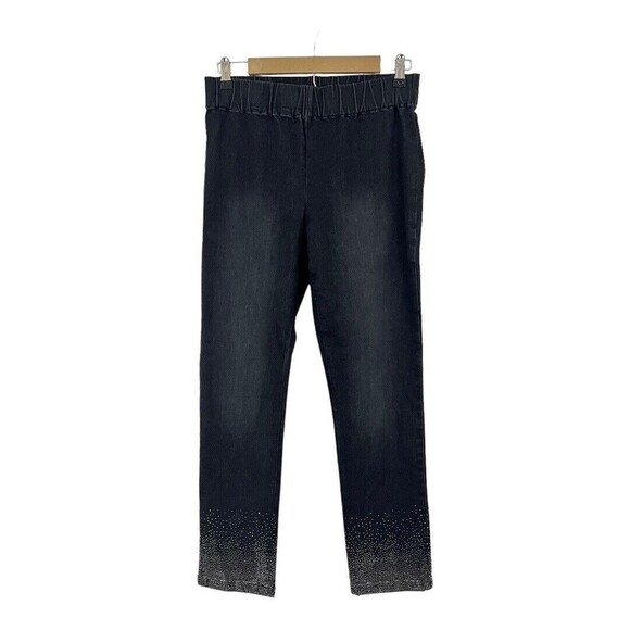Soft Surroundings Petite Medium Dazzle Crop Denim Jeans Pull On Black Sparkle - Picture 1 of 6